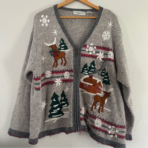 Victoria Jones Woman Vintage Ugly Christmas Sweater Holiday Winter Cardigan 2X - Picture 1 of 8